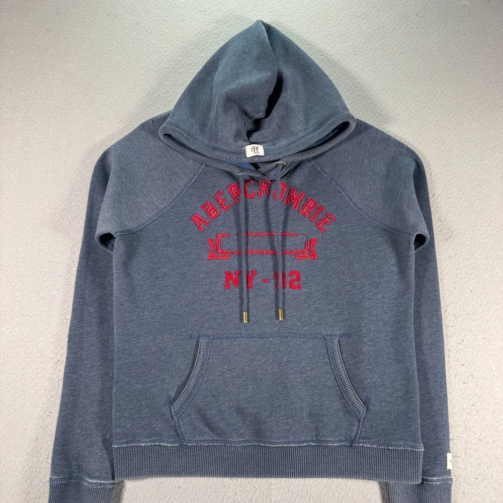 Abercrombie & Fitch Hoodie Sweatshirt Men Small Blue Fleece Embroider Surf Beach